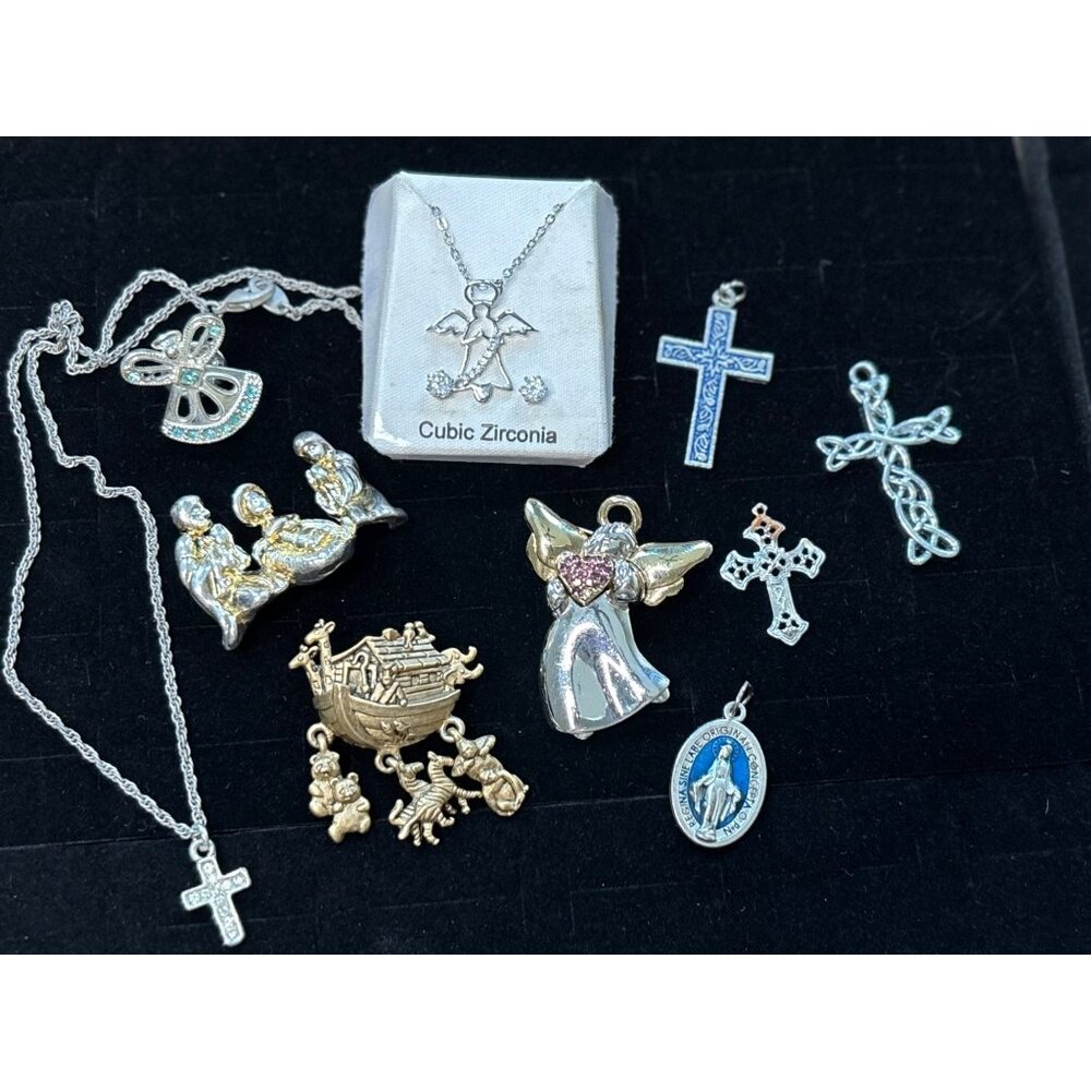 Assorted Religious Pendants & Necklaces With Crosses Angels & Cubic Zirconia